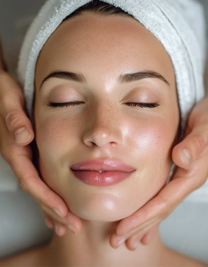 glamskin main sur visage femme glowy