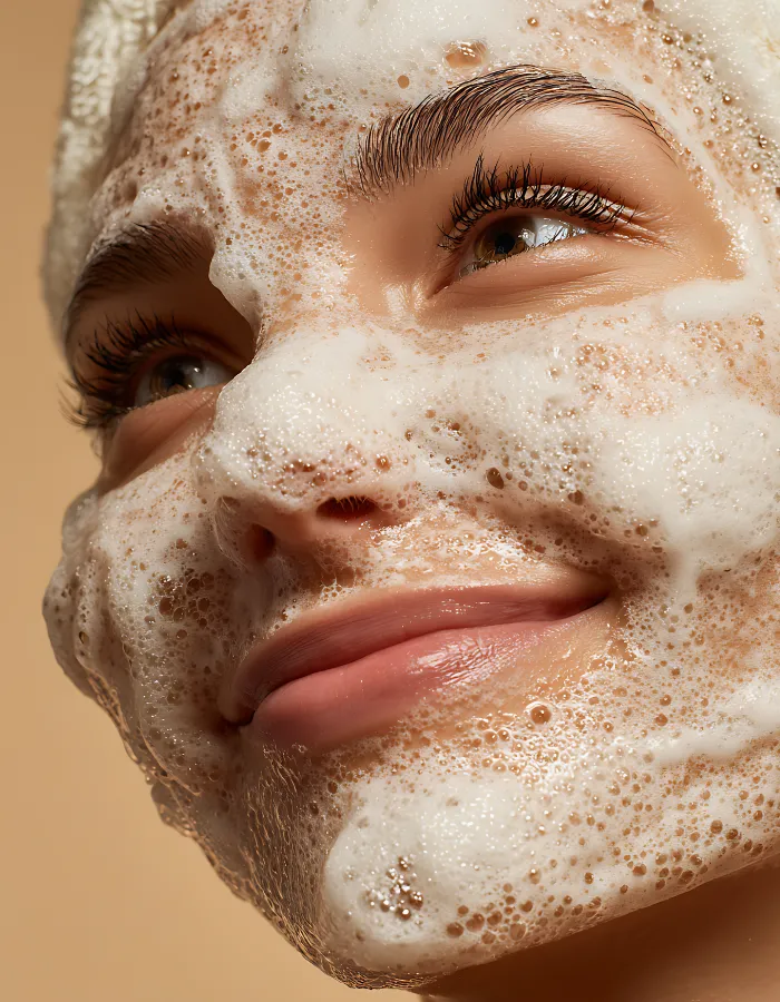 hydraskin visage femme plein de mousse